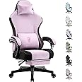 Dowinx Gaming Chair Fabric with Pocket Spring Cushion, High Back Ergonomic Computer Chair with Footrest for Adults, Massage Lumbar Support Swivel Game Chair for Office Gaming 300LBS, Pink