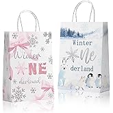 Usumz Winter Onederland Goodie Bags - Snowflake 1st Birthday Bags - Winter Birthday Party Favor Pink Blue