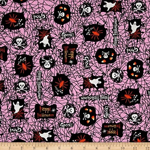 Spooktacular Halloween Icons Pink Fabric