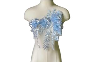 JRYYR Blue Sequin Applique Patches, Handmade DIY Sew on 3D Flower Appliques for Clothing,Dresses, Dance Costumes, Bags, Home Decor (Blue-A)