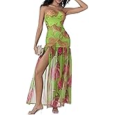 Women Strapless Tube Top Dress Summer Backless Leopard Print High Slit Long Dress Party Club Night Out Dress