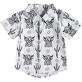 KtwHarnu Western Baby Boy Clothes Cow Print Short Sleeve Button Down Shirt Lapel Neck T-Shirt Toddler Cowboy Summer Tops