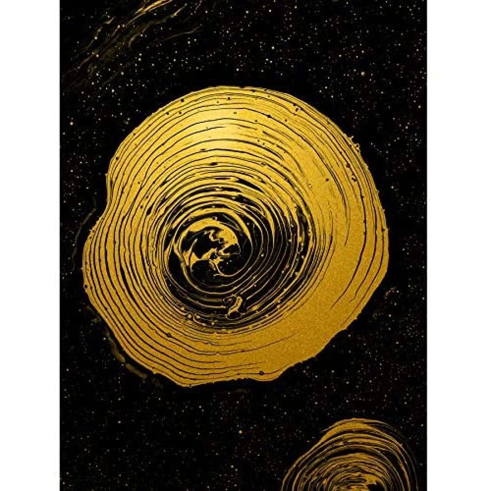Artery8 Gold Effect Yellow Black Paint Spiral Abstract Art Print Canvas Premium Wall Decor Poster Mural