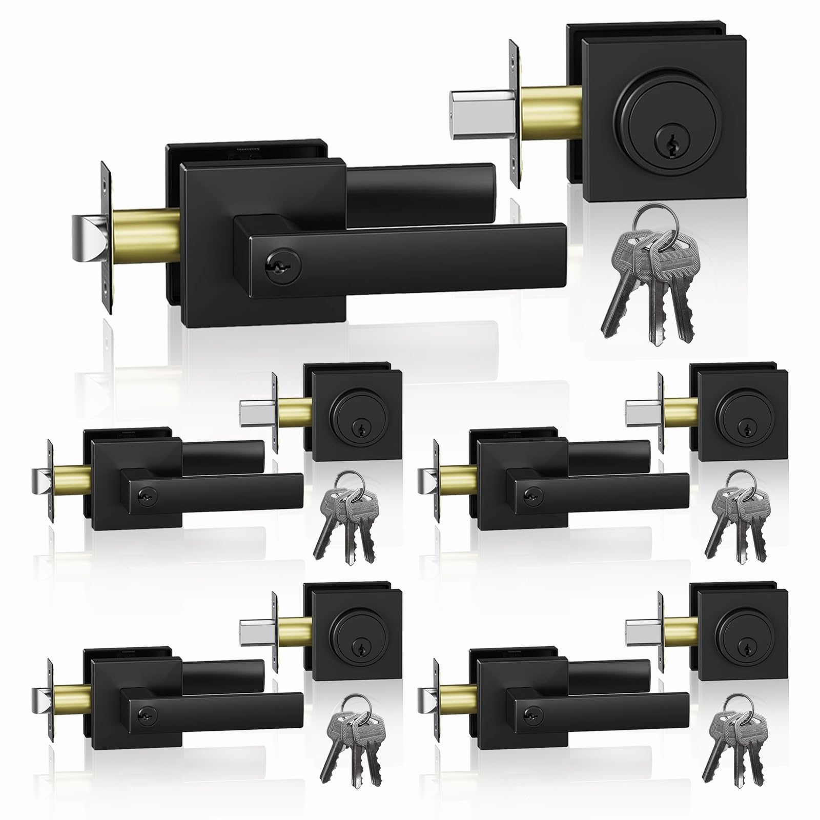 Photo 1 of DSJJBLL 5 Pack Exterior Door Handle with Single Cylinder Deadbolt,Front Door Handle and Deadbolt Set,Matte Black Keyed Alike Heavy Duty Door Lever Locksets Right & Left Sided Doors,1 Key 1 Combo