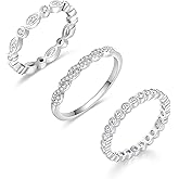 MDFUN 18K White/Yellow Gold Plated Three-in-One Cubic Zirconia Stackable Wedding Engagement Promise Eternity Ring for Women