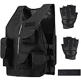 Green Bean Kids Outdoor Tactical Vest, Children's Combat Vest Adjustable Breathable Vest with Kids Half Finger Short Gloves