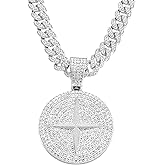LCWLJL Round star Hip-hop Cuban Chain, Rhinestone Pendant Necklace Jewelry For Men,Men's Fashion Jewelry