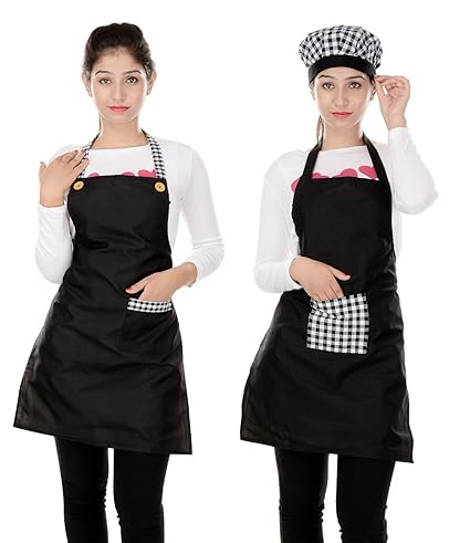 Switchon Waterproof Kitchen Black Apron with Front Pocket Pack of 2