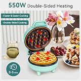 SNAILAR Mini Waffle Maker 550W Green Nonstick Ready Light Cool Touch view 2