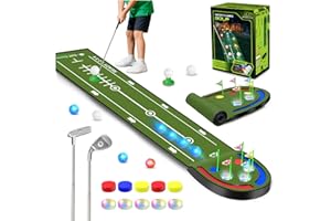 TERRAMUS Upgraded Golf Putting Mat for Kids, 7.8 Ft Putting Green with LED Light up Holes, Glowing Balls, 2 Clubs, Toy Golf Game Set, Golfing Mats Indoor Outdoor, Sport Golf Gift for Kids Teens Family