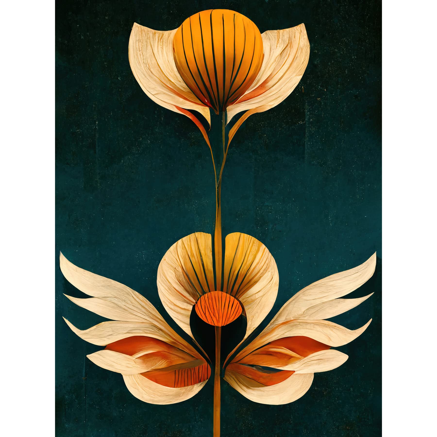 Wee Blue Coo Art Deco Abstract Tulips Orange Mustard Bold Painting Unframed Wall Art Print Poster Home Decor Premium