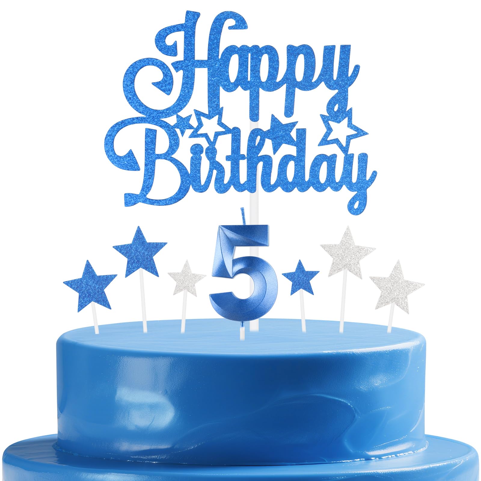 mciskin Royal Blue Birthday Candles Set,Girl Boy 5th Birthday Decorations,Number 5 Candle for Cake,Royal Blue Candles Cake Toppers with Star for Girls Boys Birthday Party Anniversary Decorations