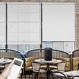 Graywind Motorized Roller Shades 50% Light Filtering Window Shades Fireproof Roller Blinds Cordless Window Blinds with Valance for Smart Home & Office & Business Places, Customized Size, White