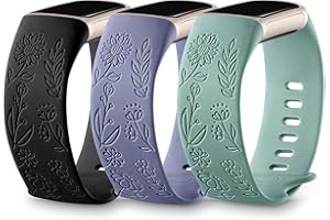 DaQin 3 Pack Sunflower Engraved Band Compatible with Fitbit Charge 6 Band/Fitbit Charge 5 Bands for Women Men, Cute Sunflower Laser Soft Sport Band Replacement Strap for Charge 6 band/Charge 5 Band