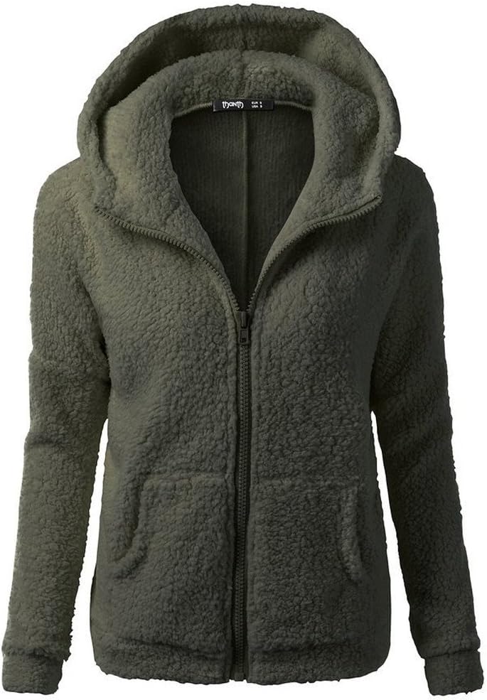 iHENGH Womens Clothing, Autumn Winter Teddy Bear Jacket Fuzzy Fleece Hooded Coat Outdoor Casual Hoodies Open Front Oversized Cardigan with Pockets, S-5XL