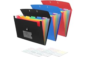 3 Pack Accordian File Organizer 7 Pocket Expanding File Folder with Labels, Plastic Expandable File Folder for Documents Lett
