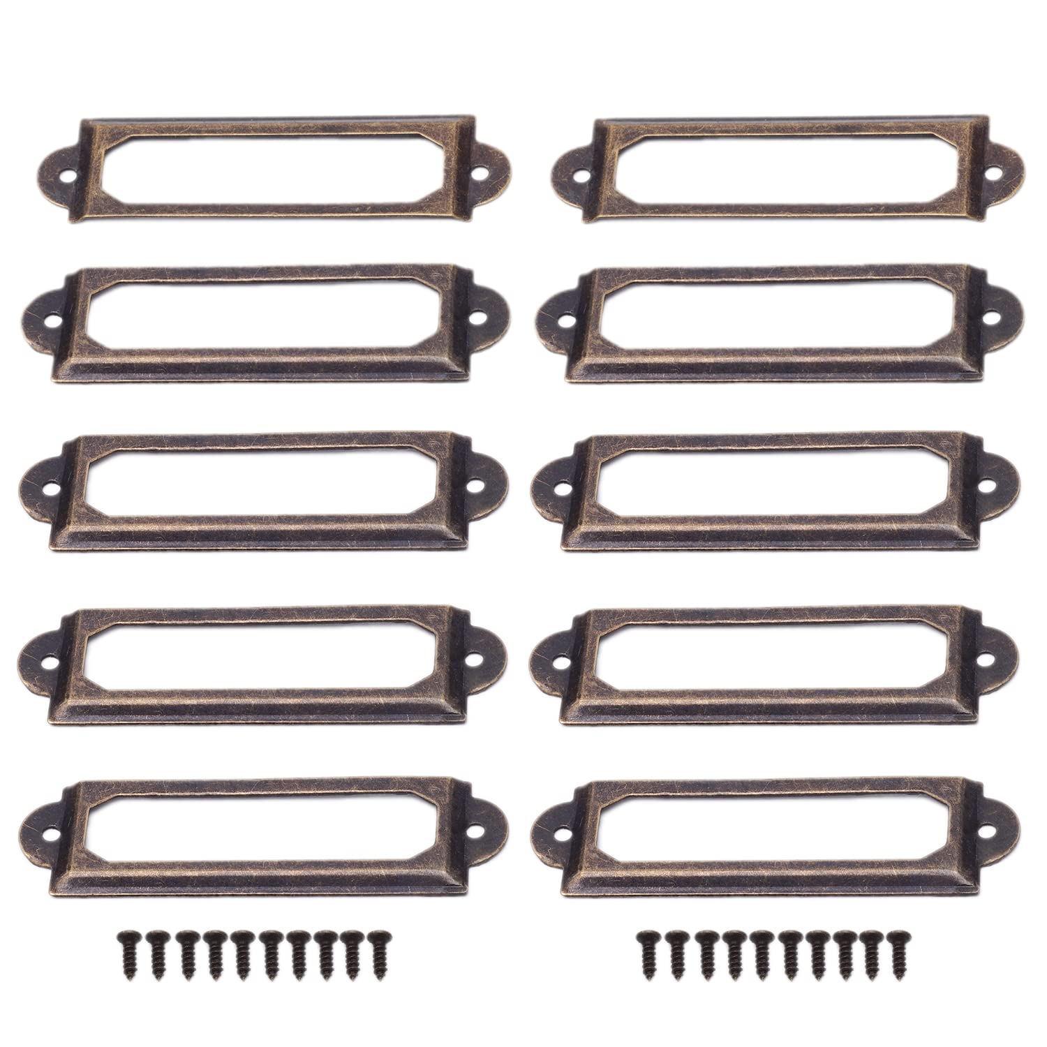Pack of 10 Bronze Label Holders Antique Label Frame Metal Label Business Card Frame Furniture Drawer Cabinet Card Holder Tag for Drawers Filing Cabinets (60 x 18 mm)