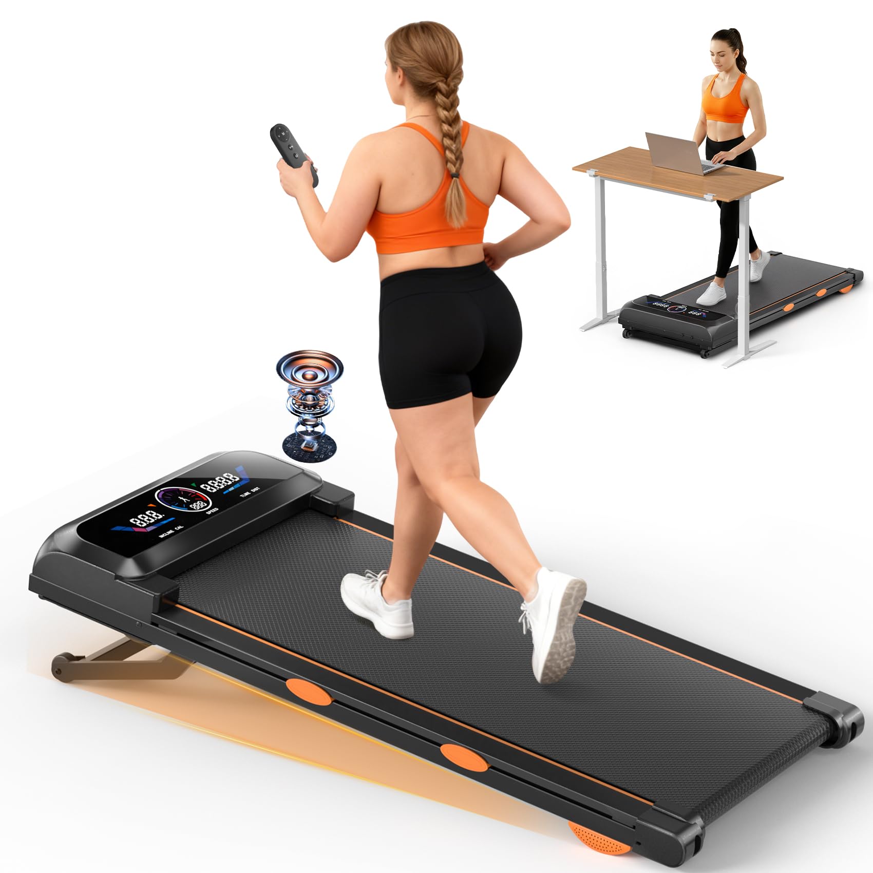 Photo 1 of Walking Pad Treadmill with 17% Auto Incline 12-Level, 450 lbs Capacity RGB UI Screen, 3 in 1 Under Desk Treadmill with Auto Incline & Bluetooth Speaker, 3.5HP Quiet Portable Treadmills for Home, APP