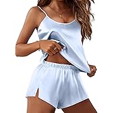 Ekouaer Silk Pajamas Set for Women Satin Lingerie Pjs Cami Top and Shorts Soft 2 Piece Nightwear