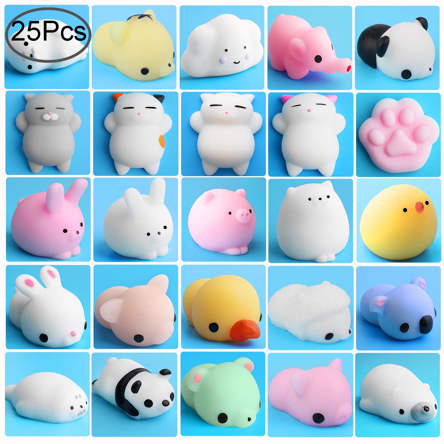 Outee Mini Squishies Animals, 25 Pcs Animal Toys Stress Relief Cat