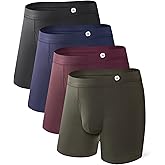 DAVID ARCHY Men’s Bamboo Rayon Boxer Briefs with Fabric Covered Waistband, Breathable Cooling Support Pouch Underwear 4 Pack
