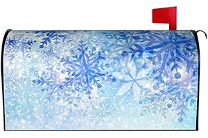 Evlaschin Winter Snowflakes Mailbox Cover Magnetic, Xmas Blue White Falling Snow Waterproof Mailbox Wrap Post Cover for Yard Garden Outside Home Seasonal Decor, Standard Size 21x18 Inch
