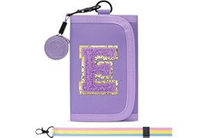 KKXIU Gifts for Girls 3 4 5 6 7 8 9 10 11 12 Years Old Kids Wallet Cute Initial Coin Purse Toddler Wallet with Magic Sticker (Purple, E)