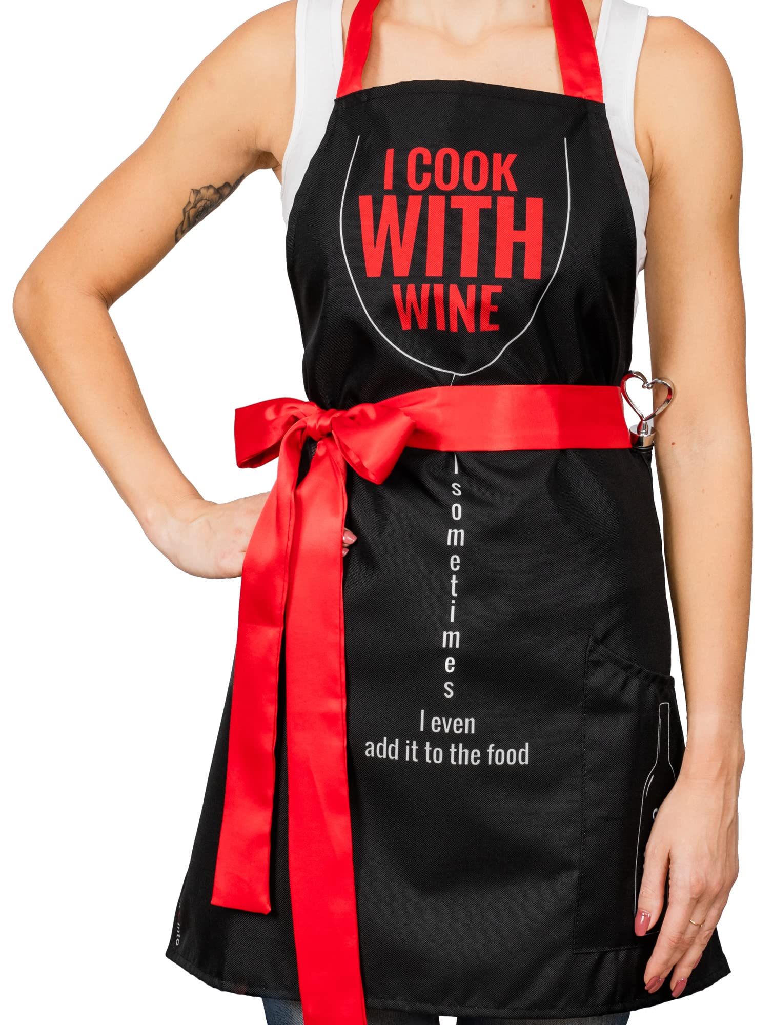 diVinto Woman Cooking Apron with Stopper and Pockets, BBQ apron, Funny Gift for Women and Wine Lover