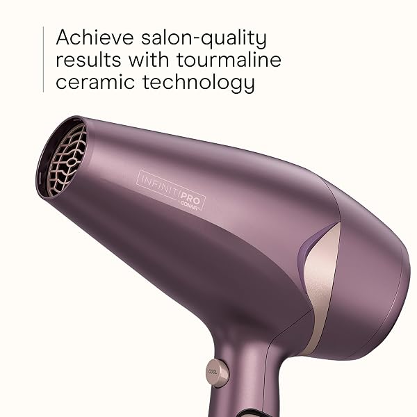 INFINITI PRO CONAIR STYLE & SHINE HAIR DRYER WITH DIFFUSER AND CONCENTRATOR, 1875W STYLE & SHINE BLOW DRYER WITH TOURMALINE AND IONIC CONDITIONING TO FIGHT FRIZZ, 3 HEAT & 2 SPEED SETTINGS, PURPLE