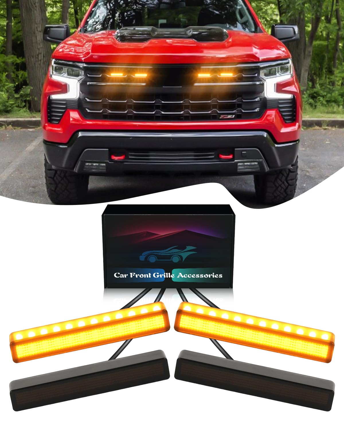 Photo 1 of TBHOO LED Grill Light for 2025 2024 Chevrolet Silverado Raptor Grille Lights Amber Warning Front Bumper Lamp 2019-2023 Silverado Accessories 4Pcs (Yellow)