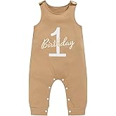 Viworld Baby Boy 1st Birthday Romper Infant Ribbed Jumpsuit Embroidery One Year Old Cake Smash Outfits