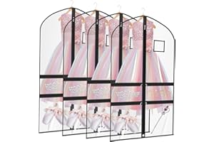 4Pcs Clear Dance Garment Bags for Costumes with 4 Clear Zipper Pockets,40" Children Hanging Clothes Storage,Foldable Waterpro