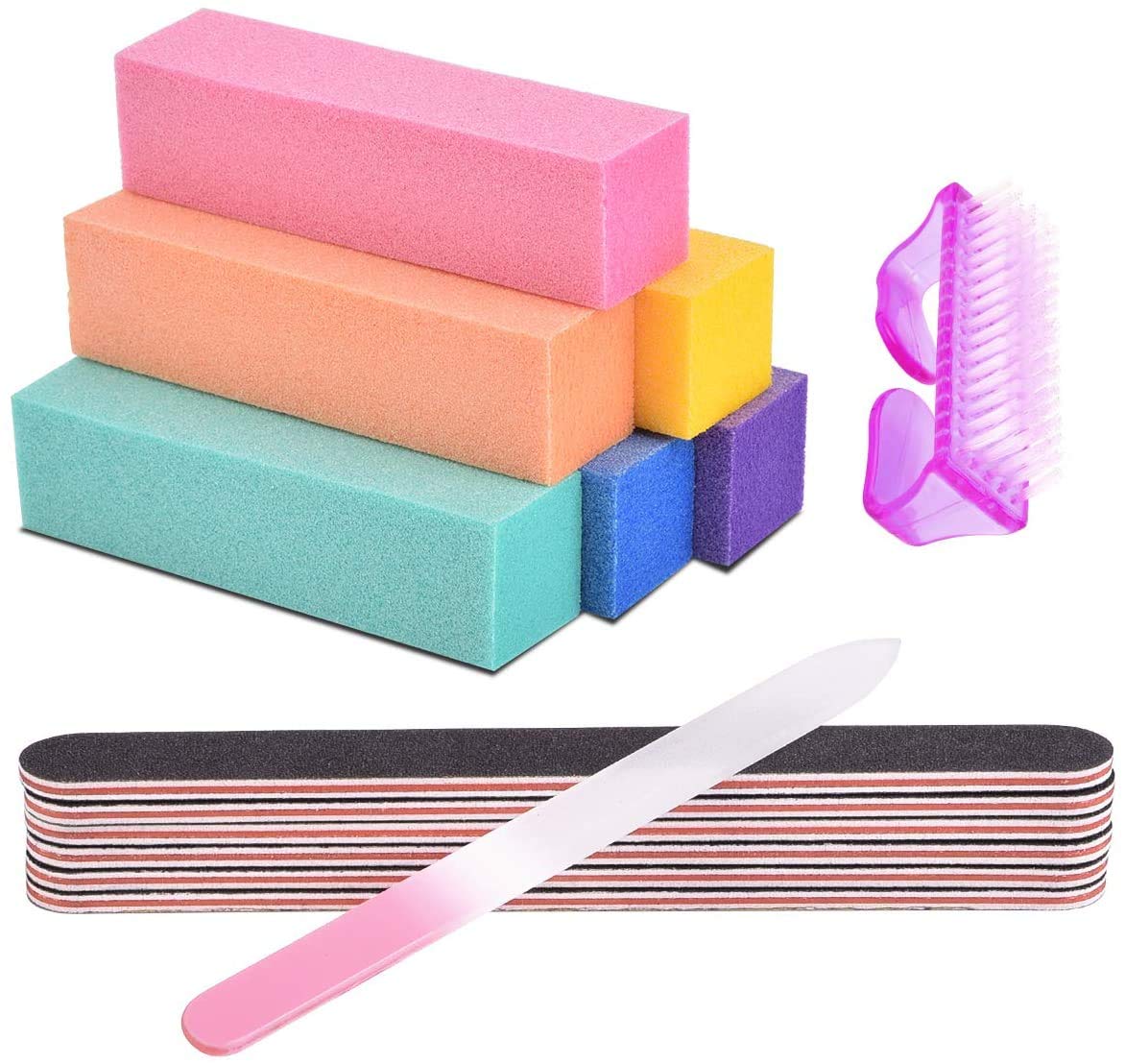 AIRSEE 14 Professional Nail Files and Buffers - Manicure Tools Kit Rectangular Nail Art Care Buffer Block Emery Boards Shine Kit for Natural, Gel, Acrylic Nails Nail Filer for Salon and Home Use : Beauty