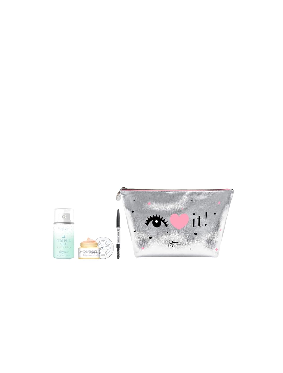It Cosmetics Gift Set Brow Power Eyebrow Pencil Confidence Eye Cream Makeup Bag Triple Sec Drybar