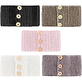 AOPRIE Winter Headbands for Women Girls Mixed Color with Button Ear Warmers for Women Ear Covers for Cold Weather Knit Wide Thick headbands Brown Gray Black Pink White, 5 Pack