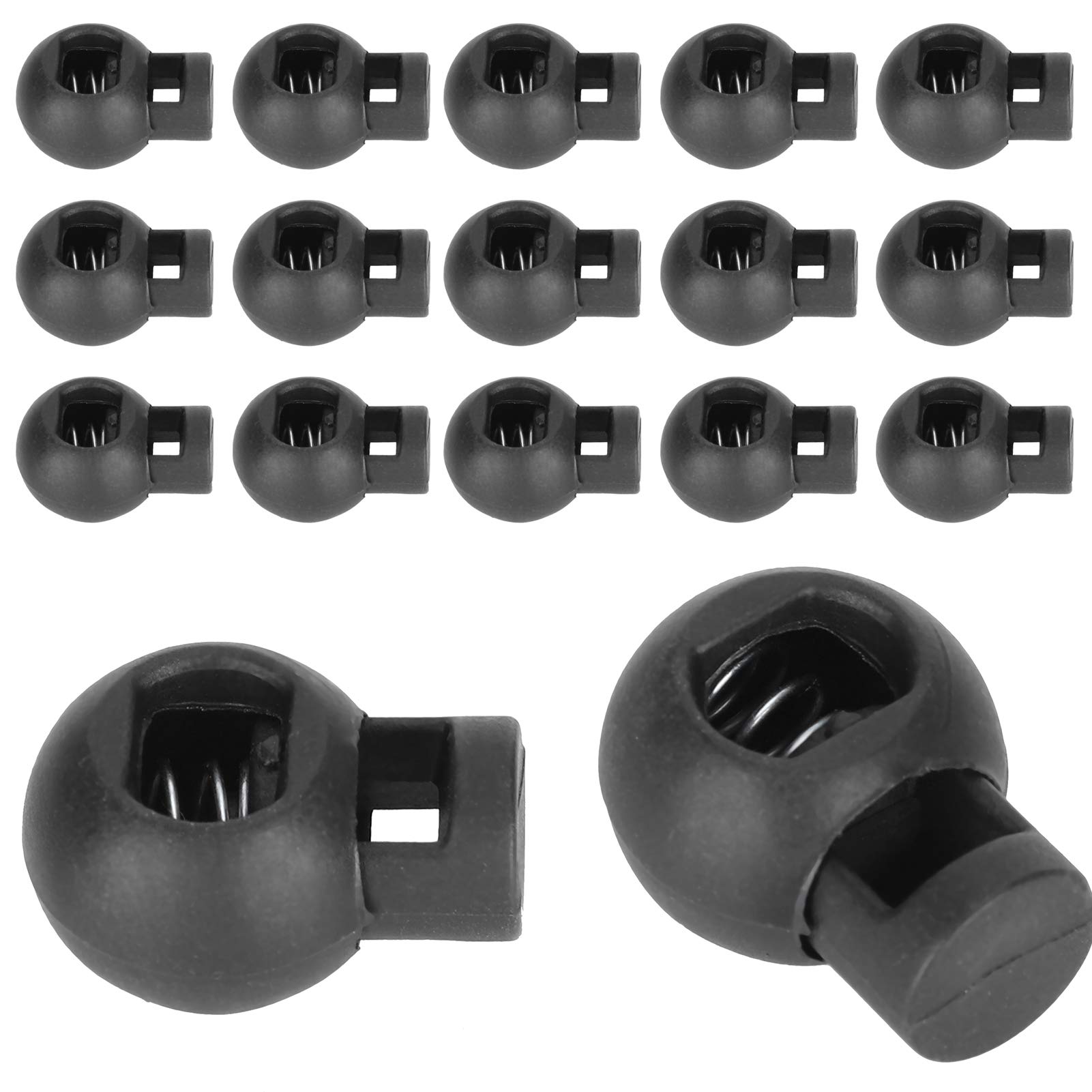 300Pcs Cord Locks End Spring Stop Toggle Stoppers Ball Shape Cord Stops Plastic Spring Fastener Cord Lock for Drawstring Shoelaces Bags(Black)