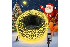 FairyGlim Christmas Lights Outdoor 100LED 33FT, Green Wire Connectable Christmas String Lights | 8 Modes Twinkle Fairy Lights Plug in with Timer, for Indoor Outside Xmas Trees Garden Party, Warm White