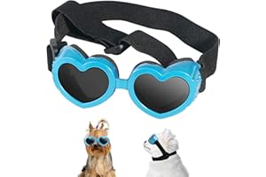 IKUSO Dog Sunglasses Small Breed,UV Protection Dog Sunglasses with Adjustable Strap, Heart Dog Goggles for Waterproof Windproof Anti-Fog Eye Protection,Beach Accessories for Puppy (Blue)