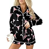 UNIQUEONE Womens Christmas Pajama Sets Silk Satin Pajama Soft Long Sleeve Sleepwear 2 Piece Button down Pjs Set