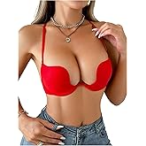OYOANGLE Womens Deep U Multi-Way Sexy Underwire Push Up Convertible Low Cut Plunge Bra