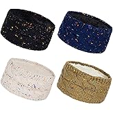 HOVEOX 4 Pack Women Winter Headbands Ear Warmer Headband Fuzzy Fleece Lined Women Warm Knitted Headband (black, beige, blue, brown)