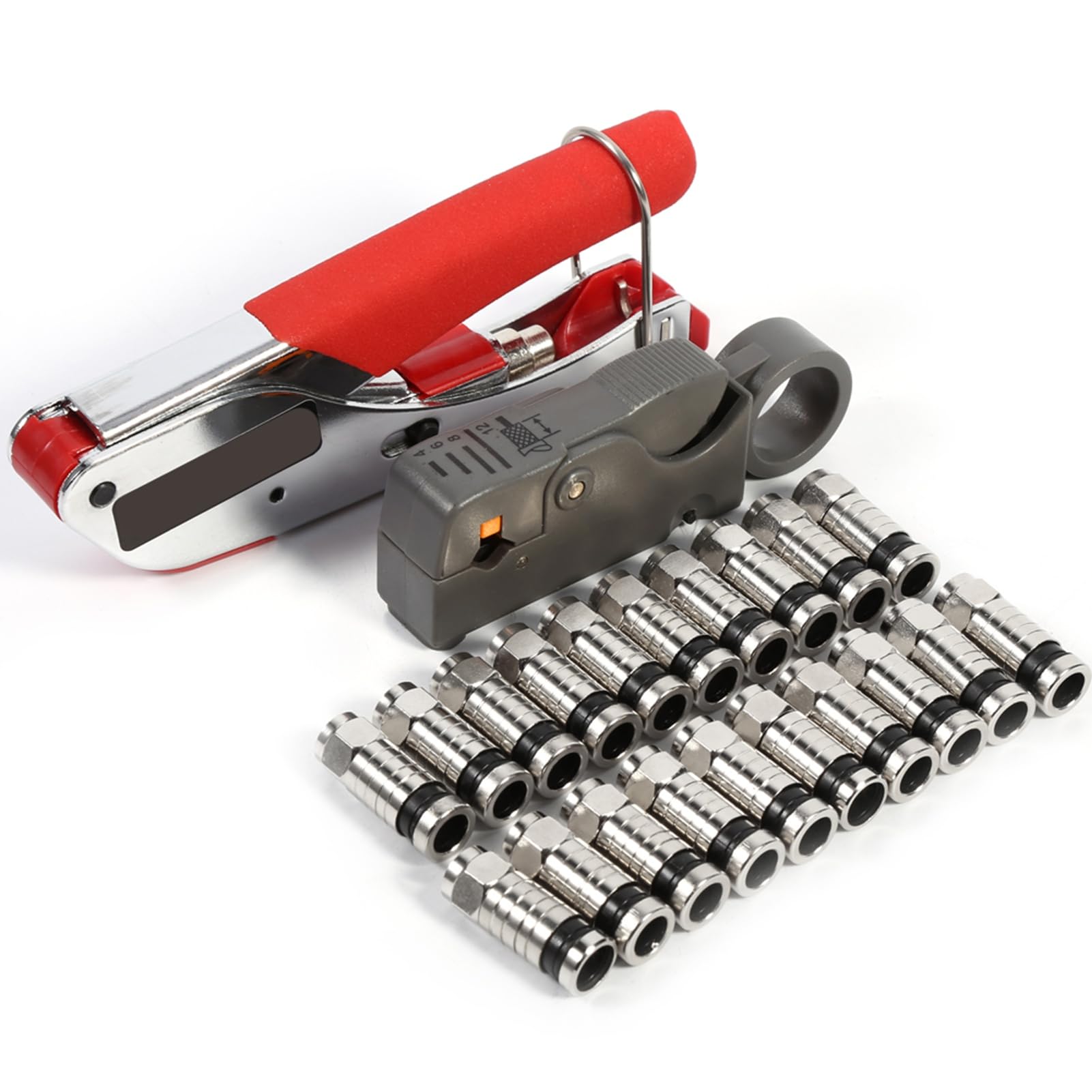 Compression Tool Kit Compression Pliers Kit, Coax Cable Crimper Coaxial Compression Tool Kit for Rg58 Connectorscrush Pliers F Type Coaxial Cable Stripper with 20 Pcs F Compression Connectors
