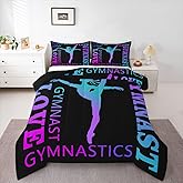 Feelyou Love Gymnastics Comforter Set for Girls Boys Children Floor Exercises Ballet Comforter Decorative Athletics Bedding Set Neon Blue Purple Duvet Set Twin Size 2Pcs Quilt Set
