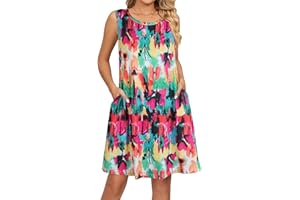 Cogild Women Sundresses Summer Swing Print Short Sleeve Casual Beach Cover Up Dresses