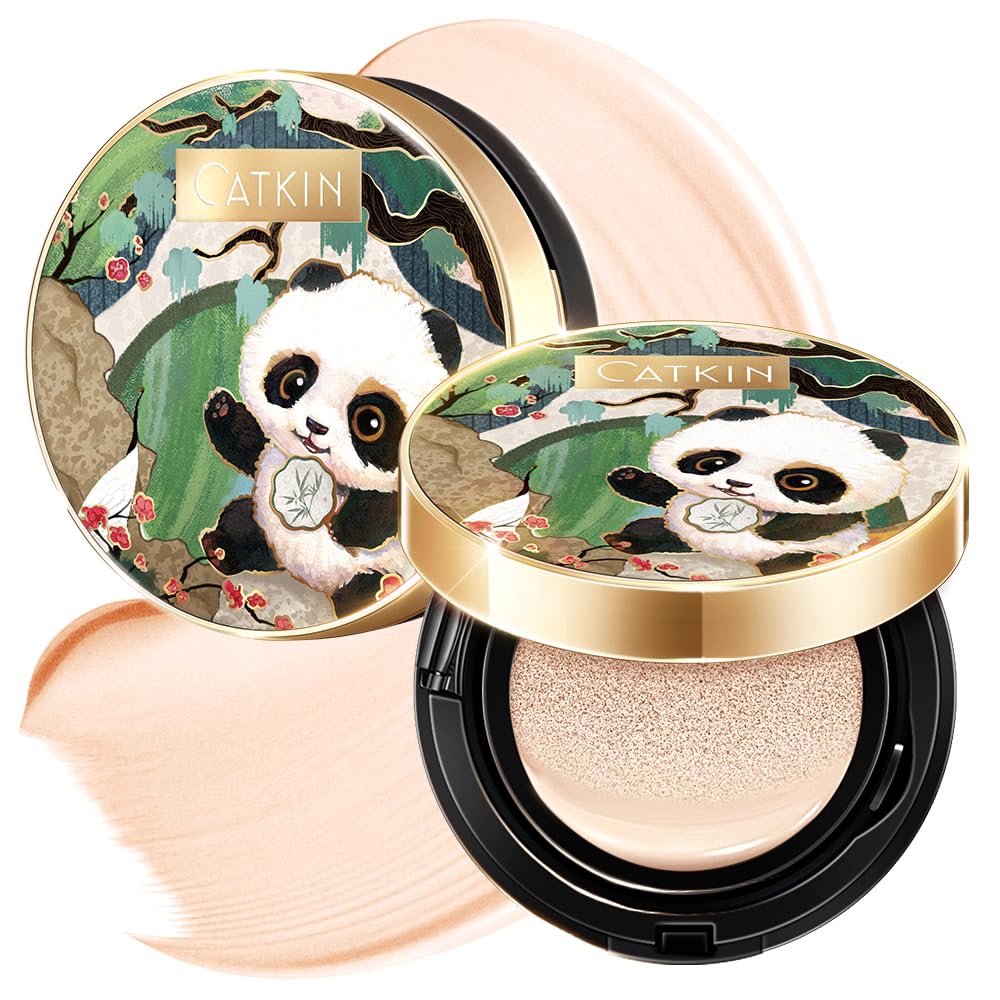 CATKIN Panda Land Foundation Full Coverage, Breathable Cushion Foundation with Nourishing and Long-wearing Formula for Sensitive Skin, Sheer Semi-matte Finish, Refill Included, 15g*2 — image 1