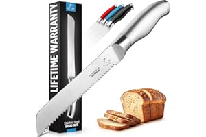 Zulay Kitchen Serrated Bread Knife - Ultra Sharp Stainless Steel Bread Knife for Homemade Bread, Cakes & Bagels - Razor Sharp Wavy Edge Bread Cutter & Slicer - 8-Inch Blade with 5-Inch Handle