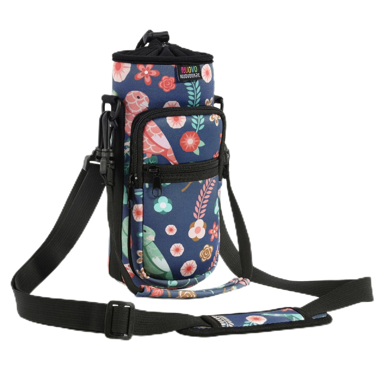 Nuovoware Water Bottle Carrier Bag, 750ML Bottle Pouch Holder, Adjustable Shoulder Hand Strap 2 Pocket Sling Neoprene Sleeve Sports Accessories for Gym Hiking Travelling Camping, NYHXgreen