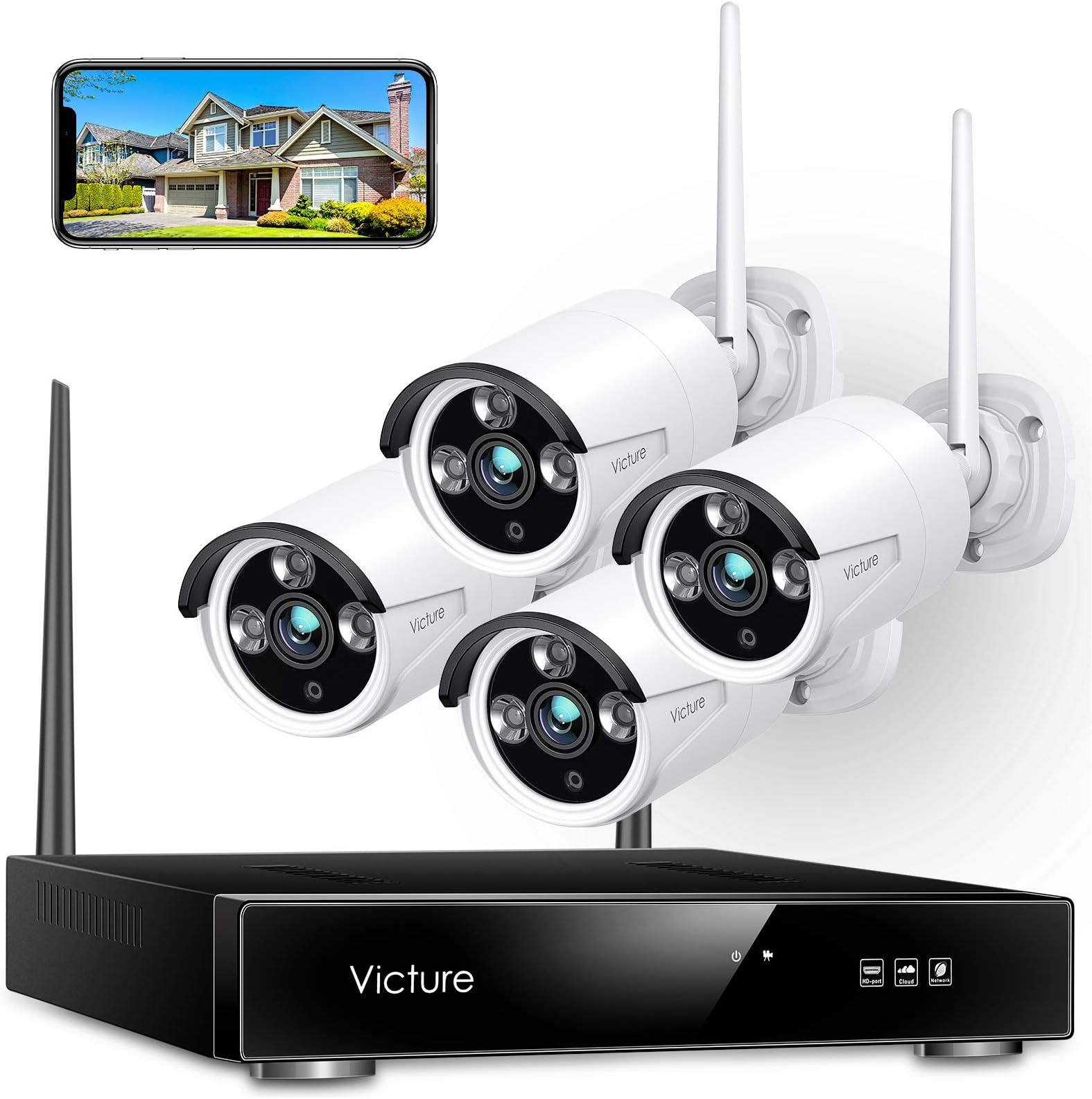 Victure 1080P Wireless Security Camera System, 8 Channel NVR 4PCS Outdoor WiFi Surveillance Camera with IP66 Waterproof, Night Vision, Motion Alert, Remote Access, No Hard Disk