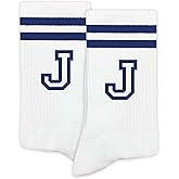 Striped Initial Socks with the Letter in Navy Blue, Socks for Adult, Teens, Men&Women Socks, Gifts for Friends, Family, etc.