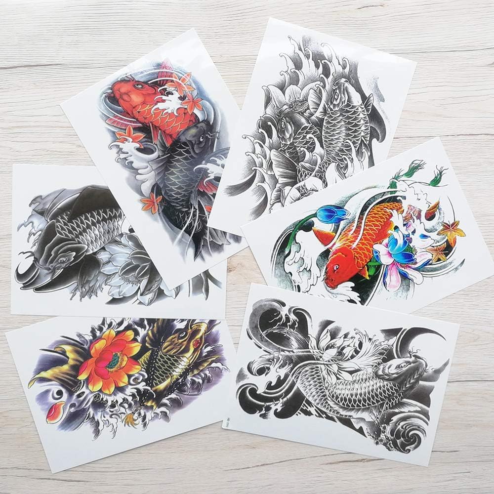 Yesallwas 6 Sheets Large Koi Tattoo Temporary Tattoo Sticker Fake Tattoos,Waterproof Lasting Body Art Makeup Sexy Realistic Arm tattoos - Image 4